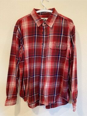 Men's Red Plaid Long-Sleeve Button-Down Shirt